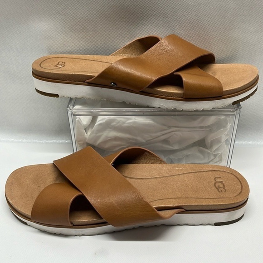UGG Australia Leather Cross‎ Strap Open Toe Sandals Woman's SZ 12